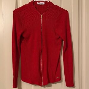 Calvin Klein Small Vibrant Red Ribbed Cardigan Sweater